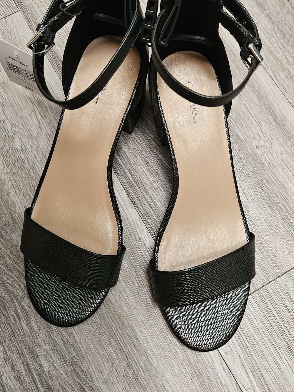 George Black Textured Ankle-Strap Block Heels